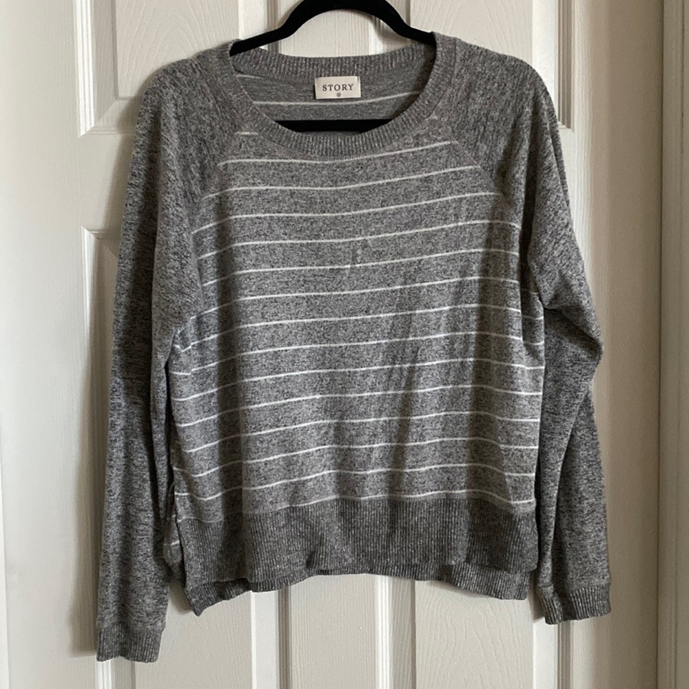 Grey and White Stripe Long sleeve Sweater